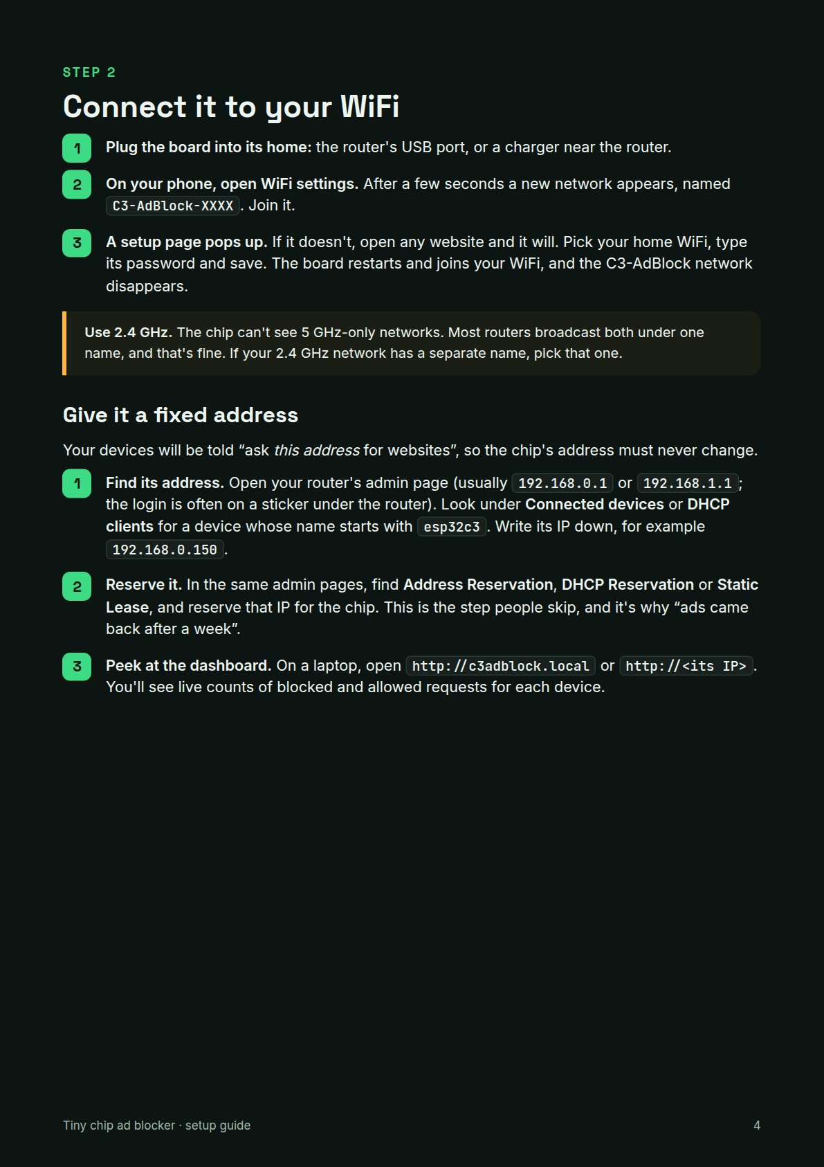Step 2: connect it to your WiFi and give it a fixed address