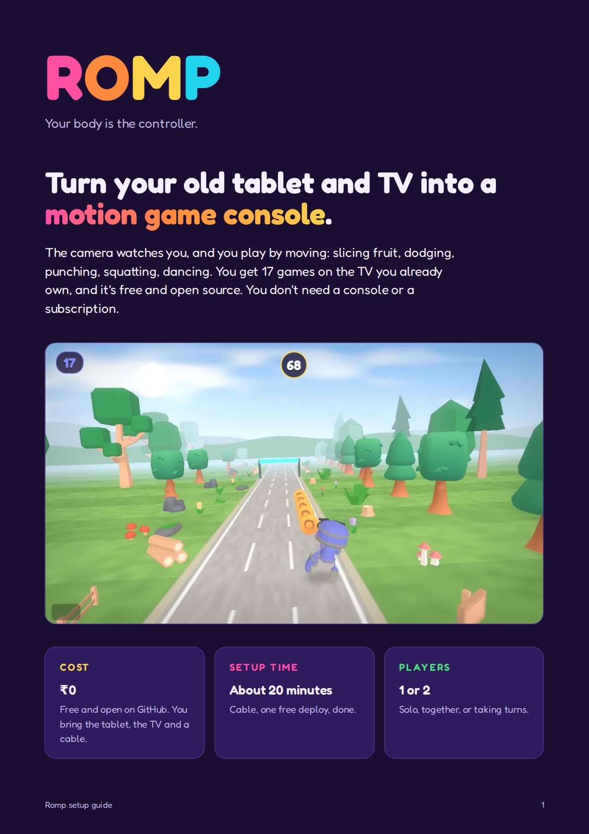 Romp: turn your old tablet and TV into a motion game console